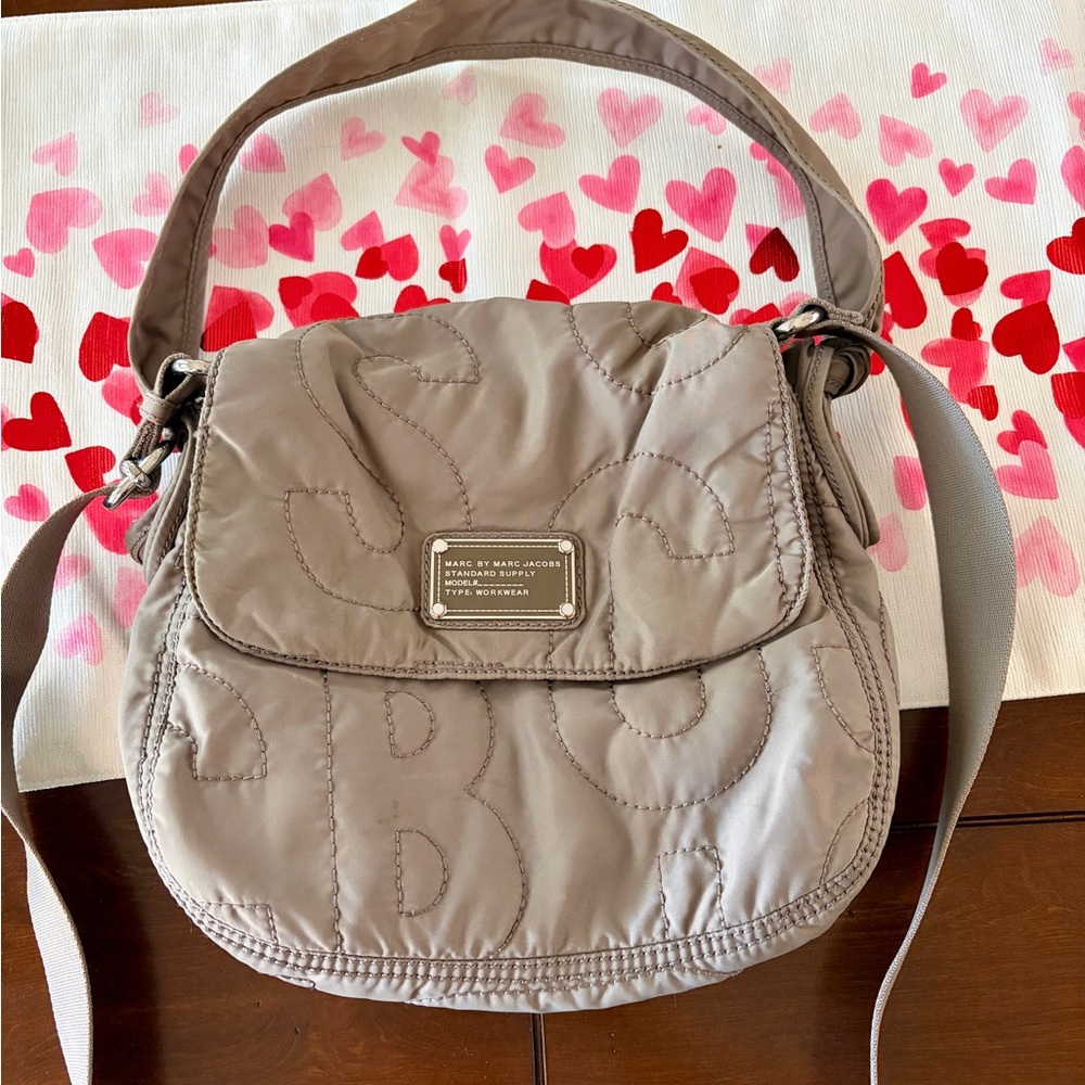 Marc by Marc Jacobs Nylon Gray Logo Quilted Crossbody Shoulder Bag Neutral